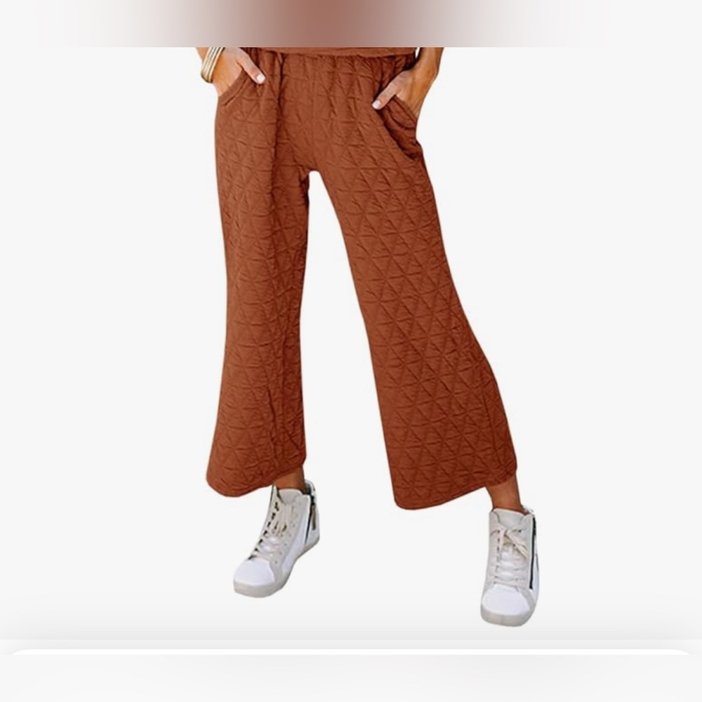 NEW Brown Quilted Lightweight Cropped Lounge Pants XL 29” inseam